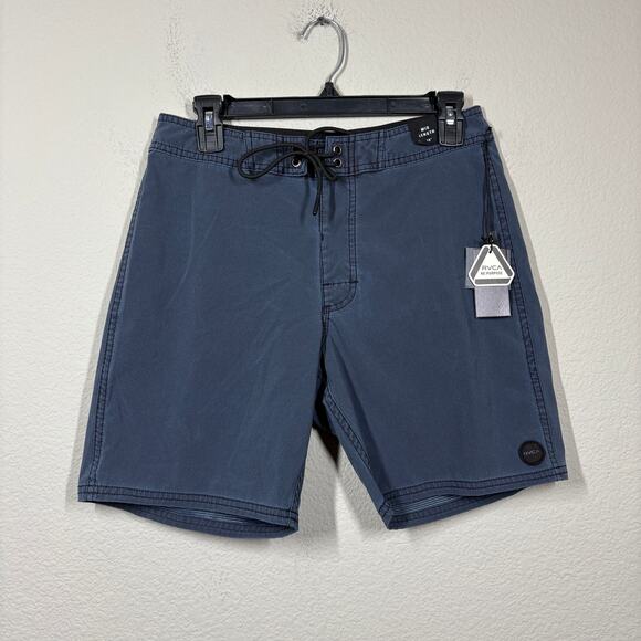 RVCA Mens Size 28 VA Pigment Trunk Board Shorts Navy Tie Front Stretch - Picture 3 of 12